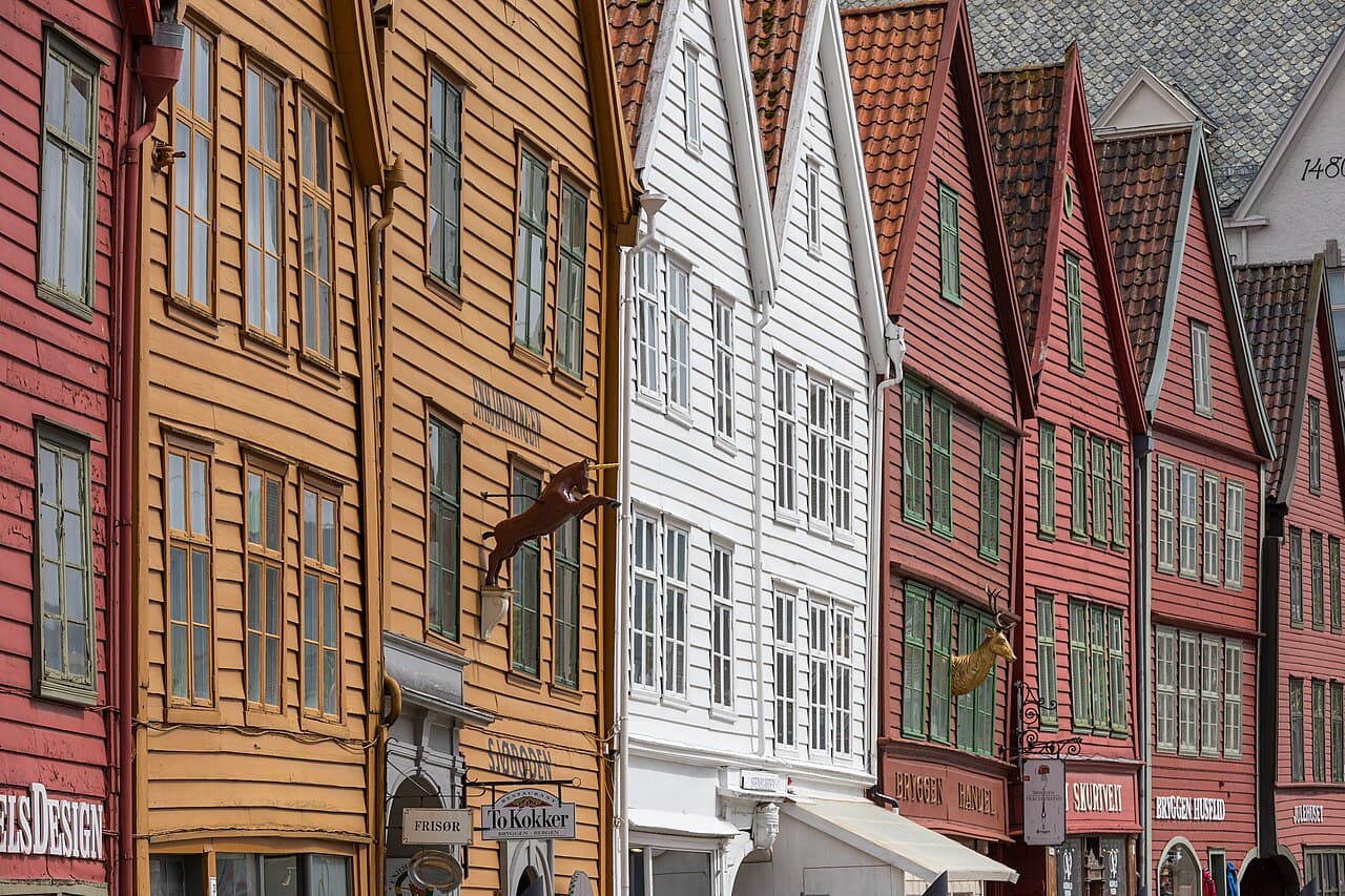 The colourful wooden facades of Bryggen in Bergen