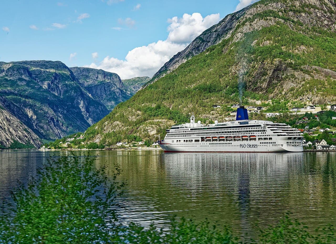 The Hardangerfjord between lush mountainsides, Vestland