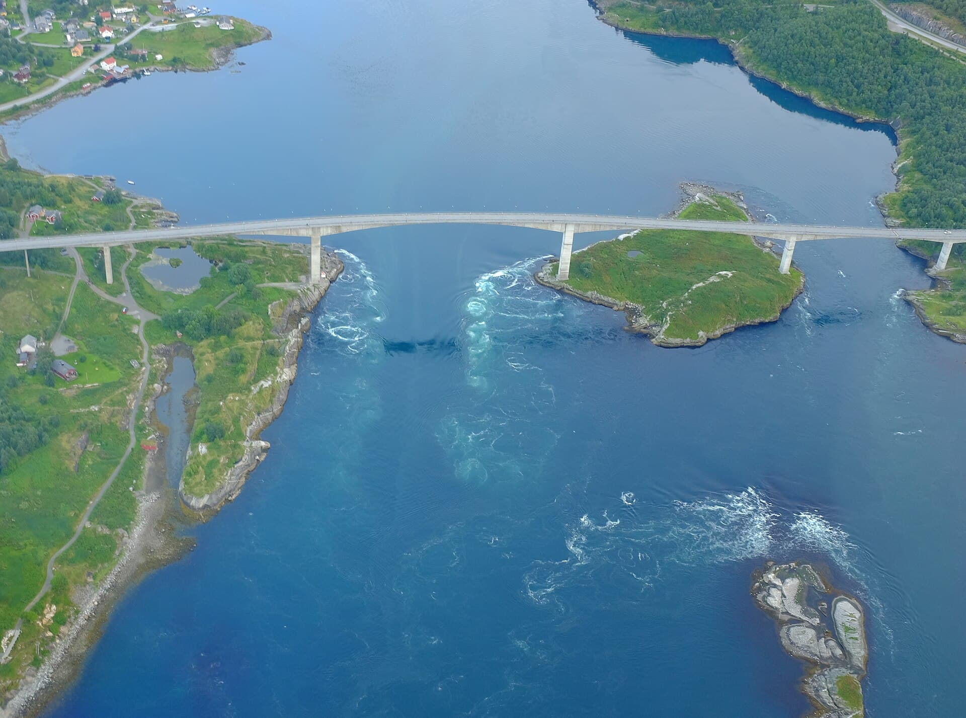 The whirlpools of Saltstraumen seen from the air, Bodø, Nordland