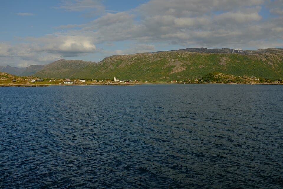 Mountains and fjord on Kvaløya seen from the ferry, Tromsø