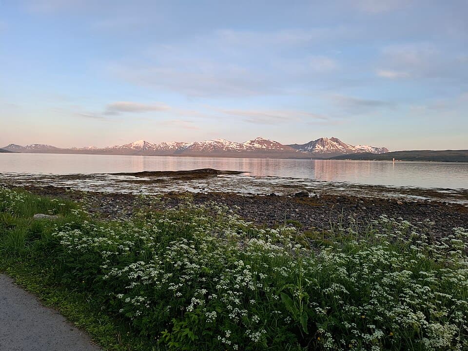 Midnight sun over the sea in the Tromsø area