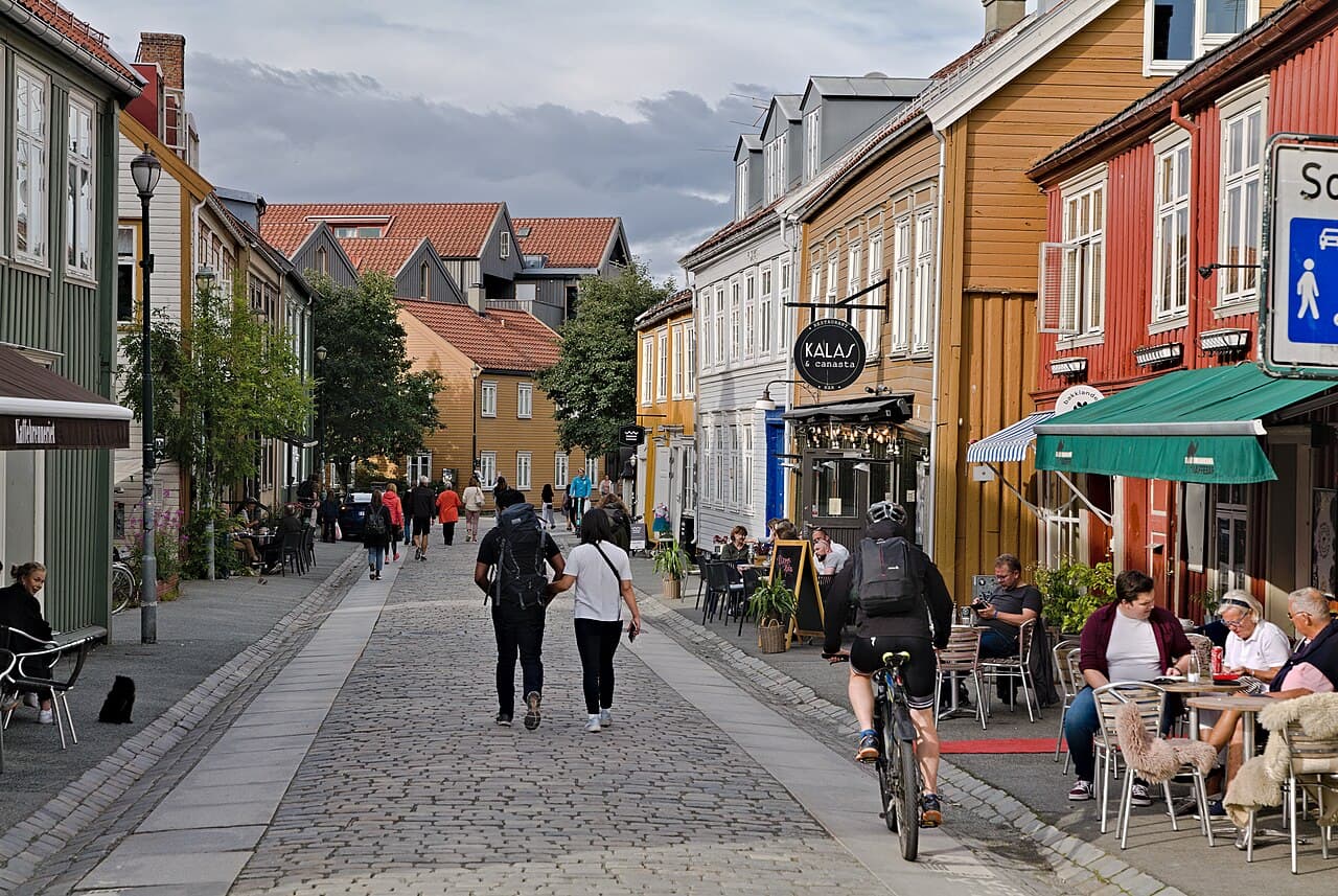 The colourful wharves along the Nidelva river in Bakklandet, Trondheim