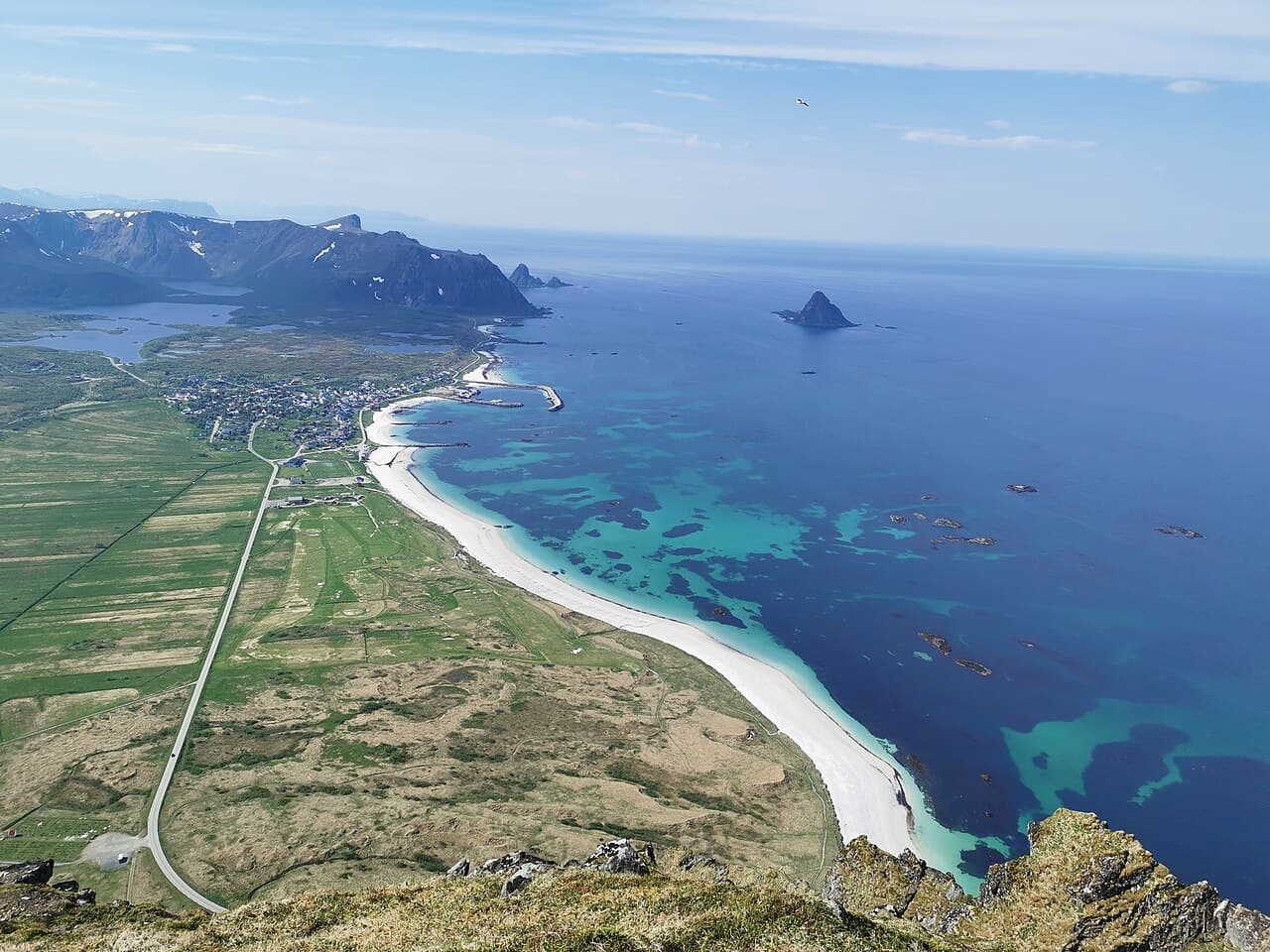Bleik beach and Bleiksøya seen from above, Andøya, Vesterålen
