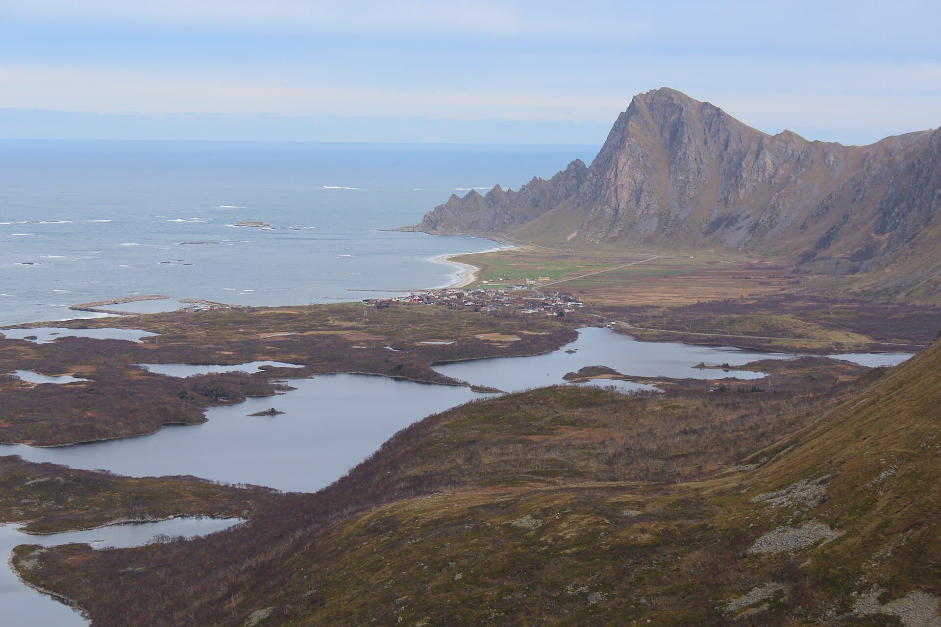 The fishing village of Bleik with its long sandy beach and Bleiksøya island, Andøya, Vesterålen